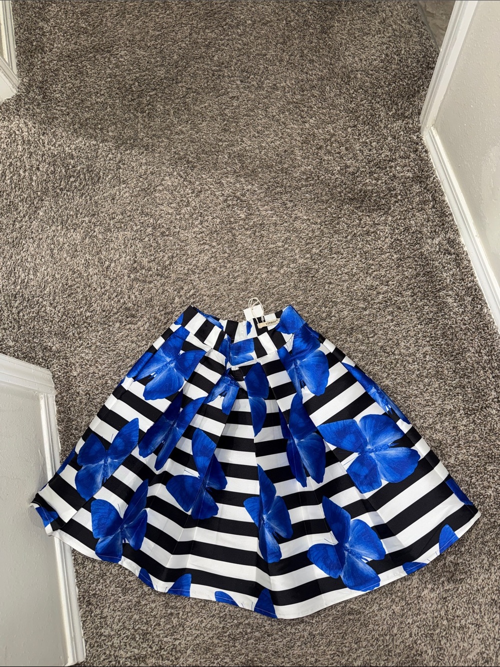Women's Blue Floral Stripe A-Line Skirt